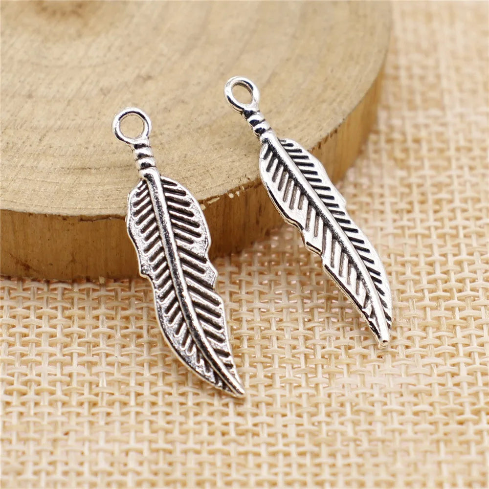 30x8mm 1.1g Multicolor Zinc Alloy Leaf Feather charm pendant for necklace bracelet DIY jewelry making