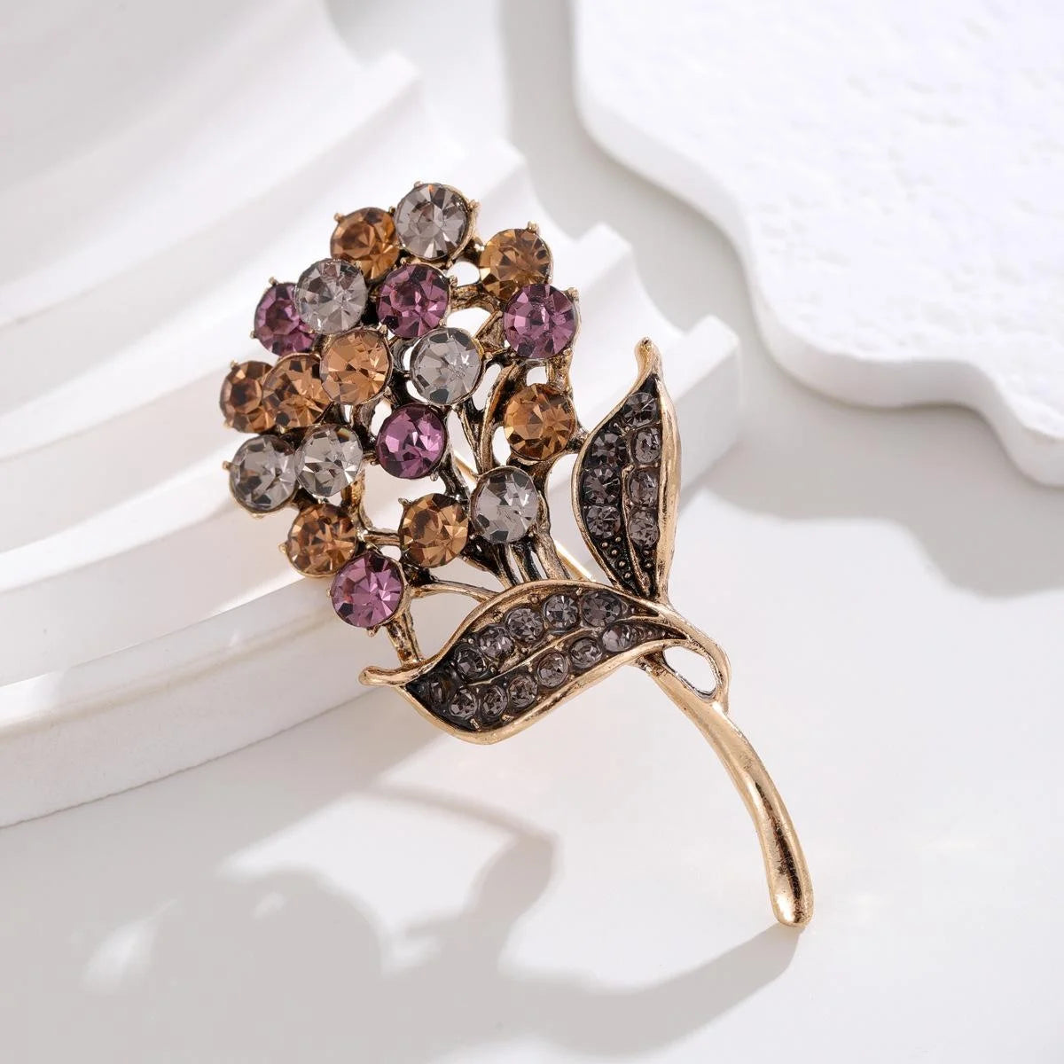 Elegant Dandelion Bouquet Rhinestone Alloy Brooch For Women, Floral Lapel Pin Suit Accessory Gift