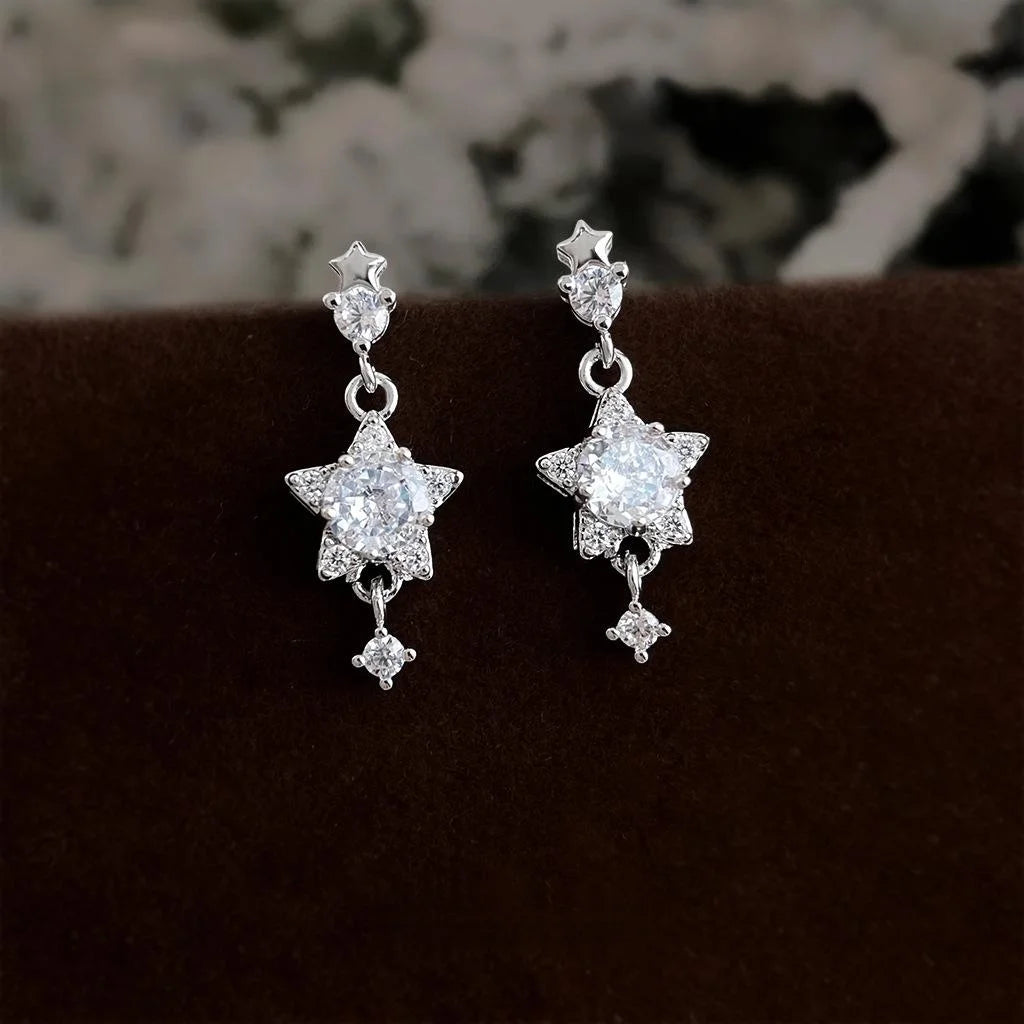High-End Zircon Inlaid Five-Point Star Drop Earrings Eco-Friendly Copper Meteor Jewelry