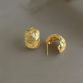Eco-Friendly Copper C-Shaped Hoop Earrings With Cross Texture Minimalist Geometric Luxury Style