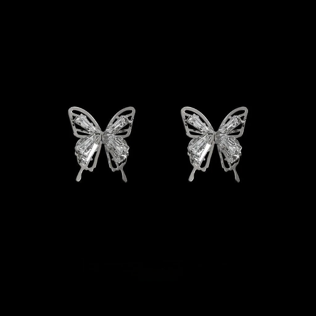 Elegant High-End Copper Zircon Butterfly Silver Plated Drop Earrings For Women