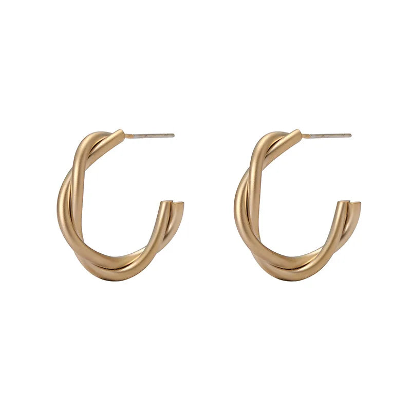 Elegant Gold Alloy Twisted Hoop Spiral Disc Stud & Clip On No Piercing Minimalist Round Earrings