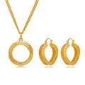 24K Gold Plated Dubai Bridal Jewelry Set With Hollow Round Pendant Necklace And Hoop Earrings For Wedding Gift