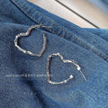 Handmade Metal Hollow Heart Beaded Stud Earrings, Premium Silver Tone Elegant Women's Jewelry
