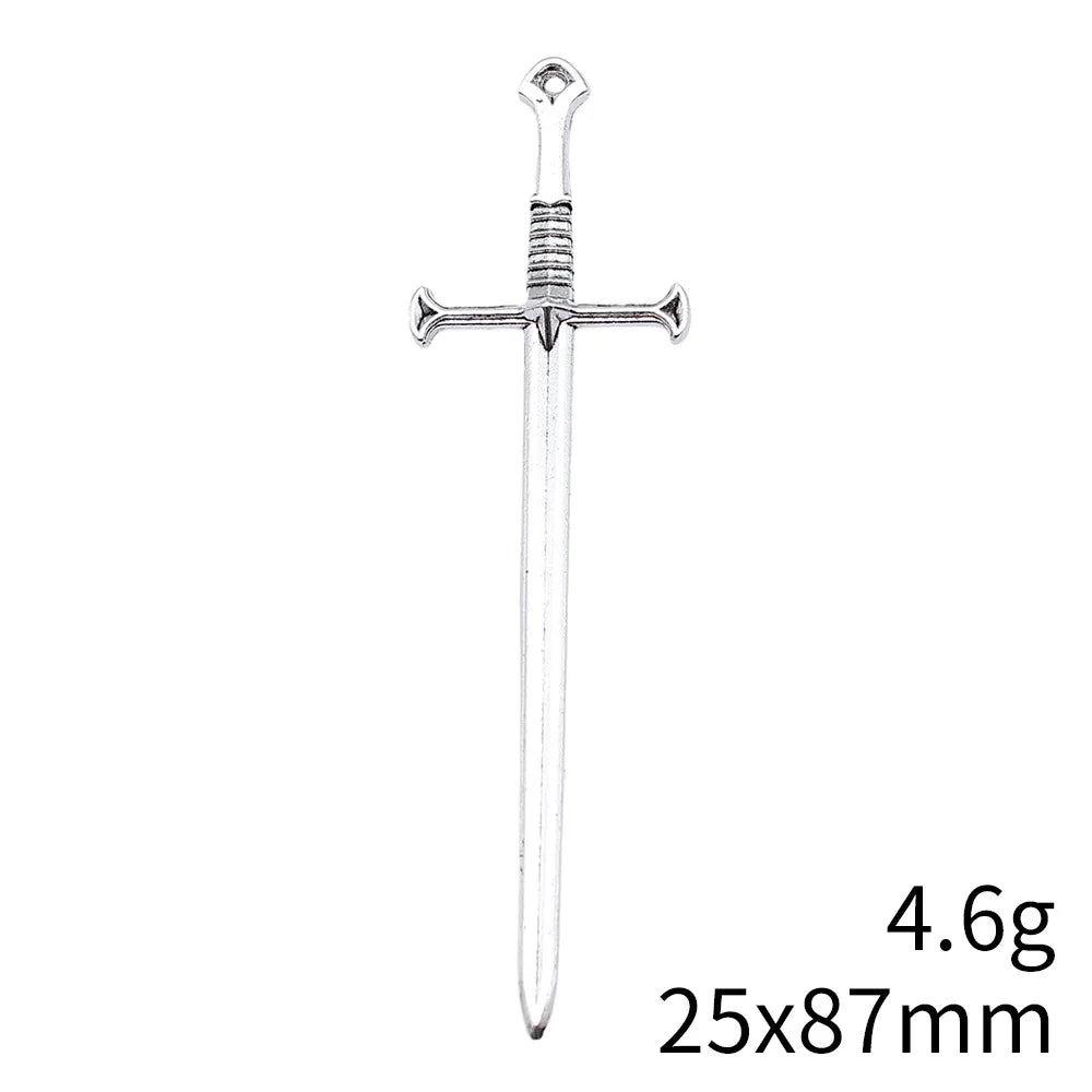 25x87mm 4.6g Multicolor Zinc Alloy Medieval Gothic Long Sword Charm Pendant for DIY Cosplay Jewelry Making