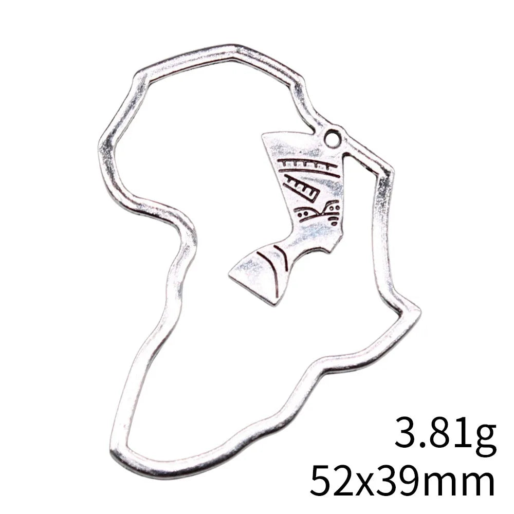52x39mm 3.81g Antique Silver Finish Zinc Alloy Ancient Egyptian Pharaoh Pharaoh Head Charm Pendant for DIY Jewelry