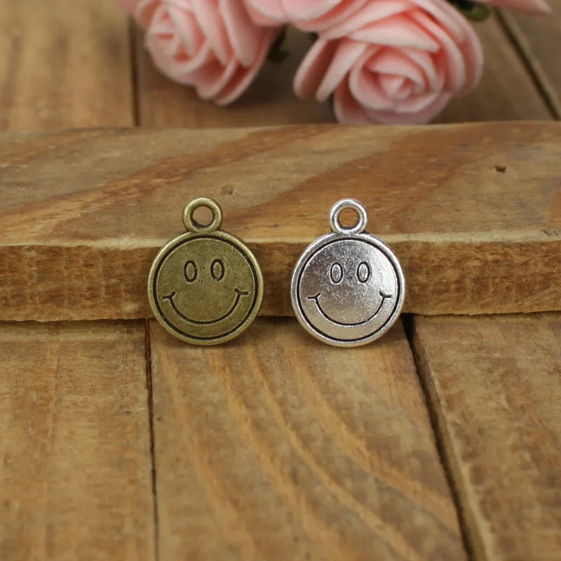 12MM Antique Silver Zinc Alloy Smiley Face Charm Pendant for DIY Necklace Bracelet Jewelry Making