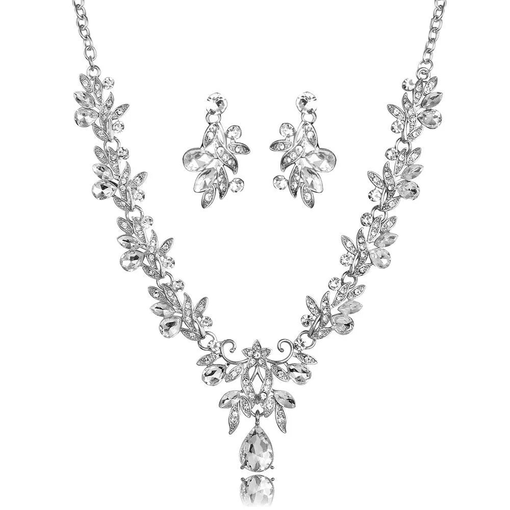 Luxury Rose Gold Leaf Crystal Rhinestone Bridal Jewelry Set For Wedding Banquet Party Gift