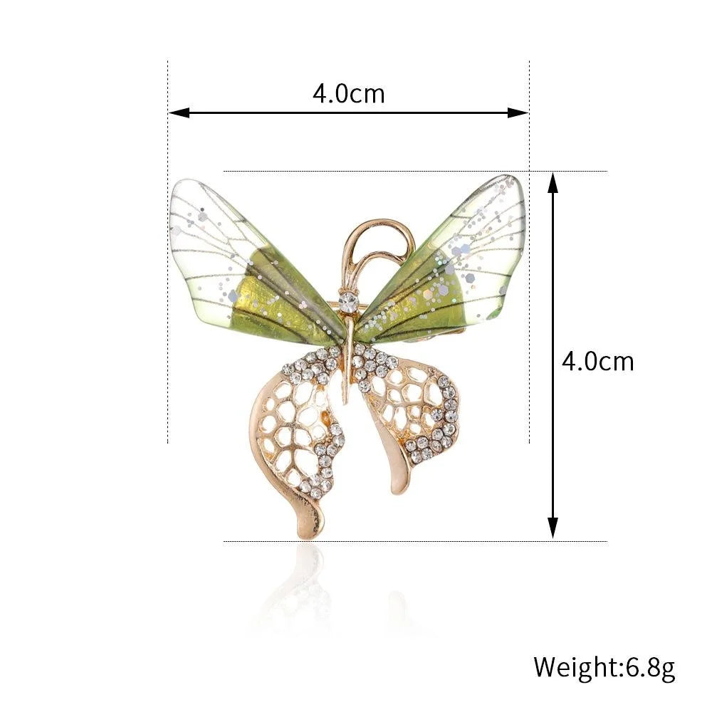 Luxury Acrylic Butterfly Brooch With Rhinestone Alloy Wings, Elegant Lapel Pin Corsage Suit Accessory Gift