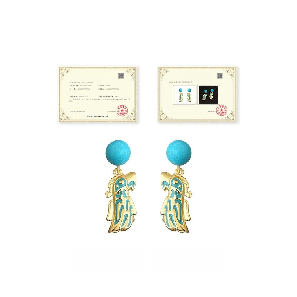 Vintage Palace Style Synthetic Turquoise Round Drop Earrings With Antique Bronze Design