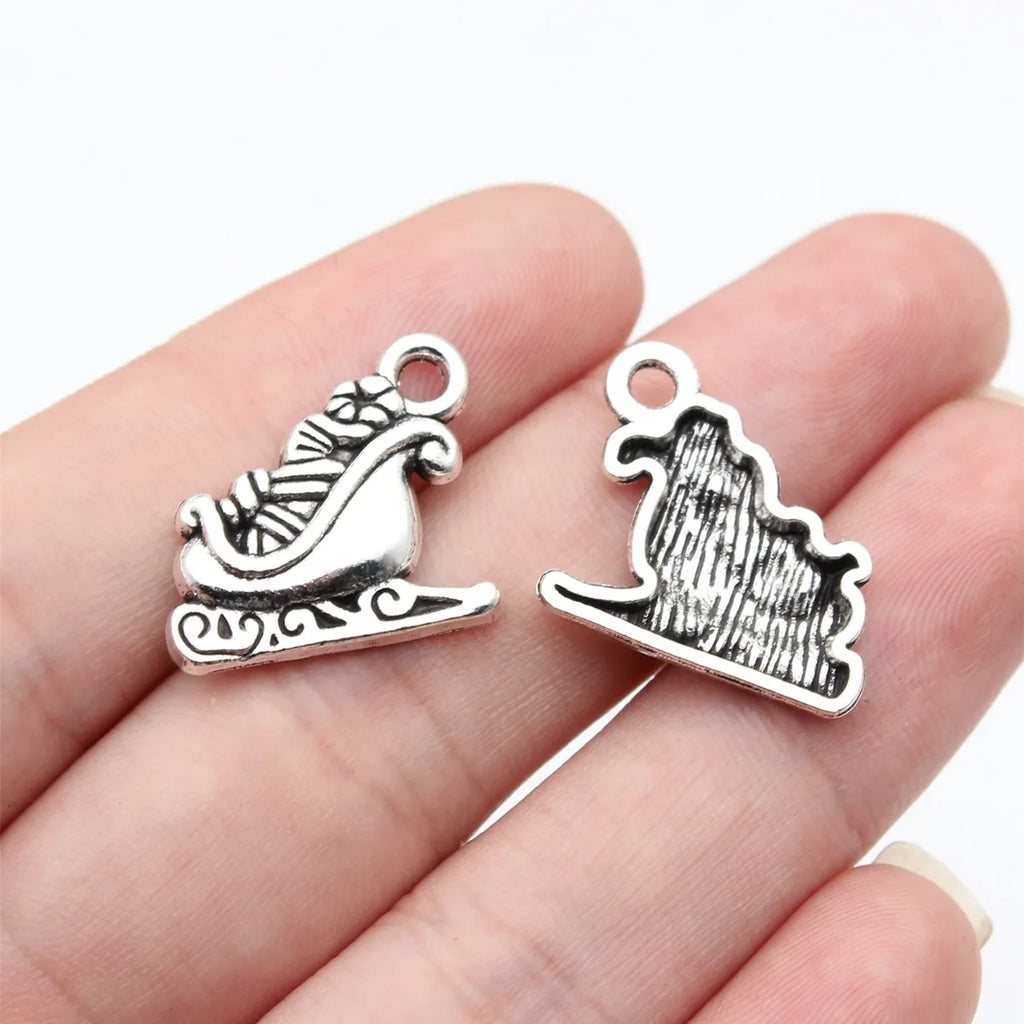 18x17mm 1.45g Antique Silver Zinc Alloy Christmas Sleigh Charm Pendant for DIY Jewelry Making
