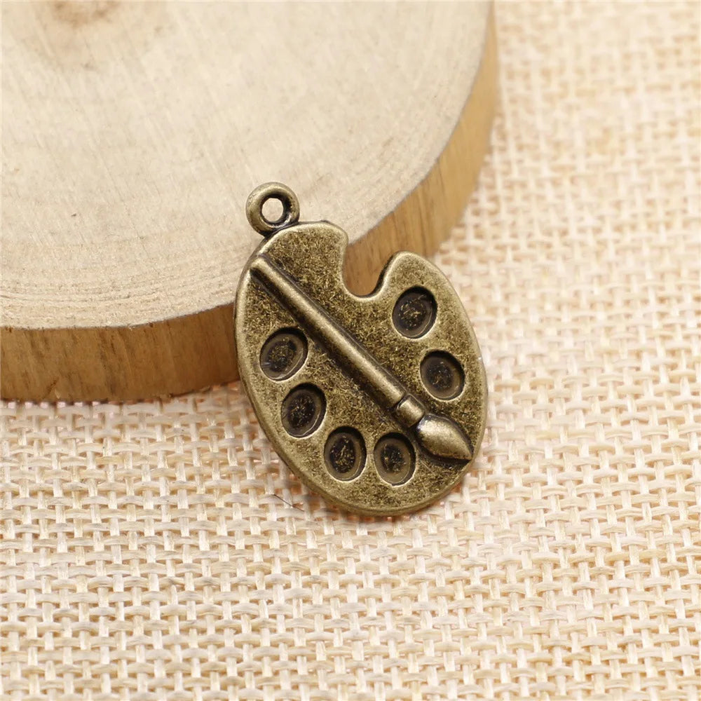 28x19mm 3.3g Multicolor Zinc Alloy Paint Palette and Brush Charm Pendant for DIY Art Jewelry Making