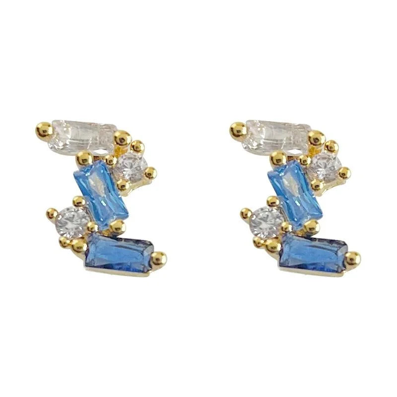 Mini 14K Gold Plated Copper Micro Pave Zircon Geometric Stud Earrings For Daily Wear
