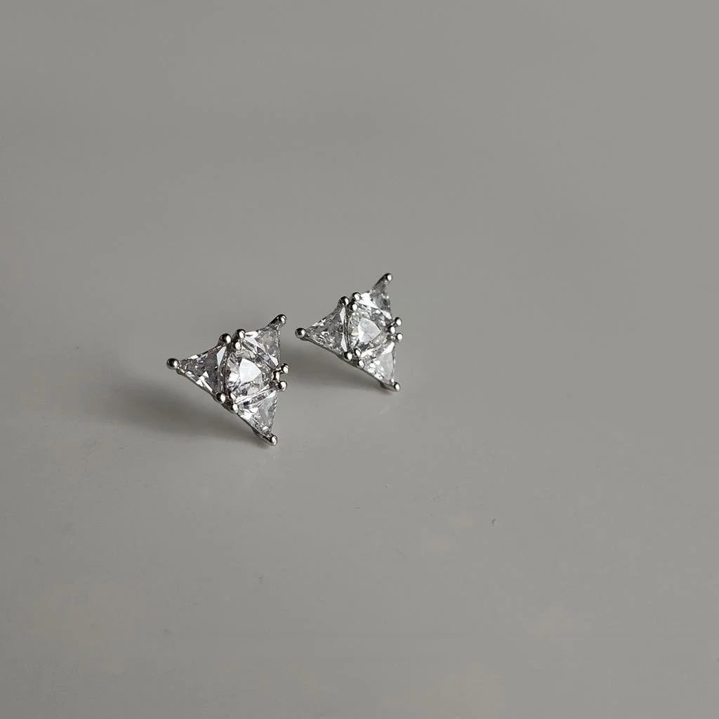 Minimalist Copper Micro Pave Zircon Mini Triangle Stud Earrings Geometric Fashion Jewelry