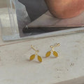 Fresh Green Mini Leaf Enamel Copper Stud Earrings Simple Branch Design Jewelry For Women