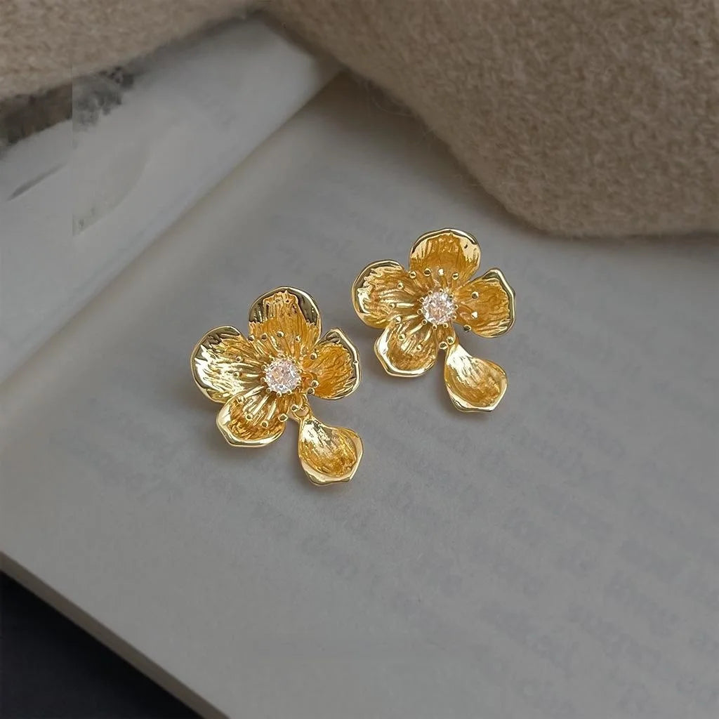 Vintage Floral Micro Pave Zircon Copper Drop Earrings