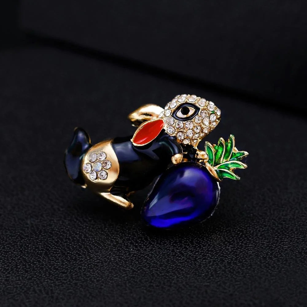 Cute Cartoon Rabbit Brooch With Rhinestone Enamel Carrot, Alloy Women's Lapel Pin Corsage Gift