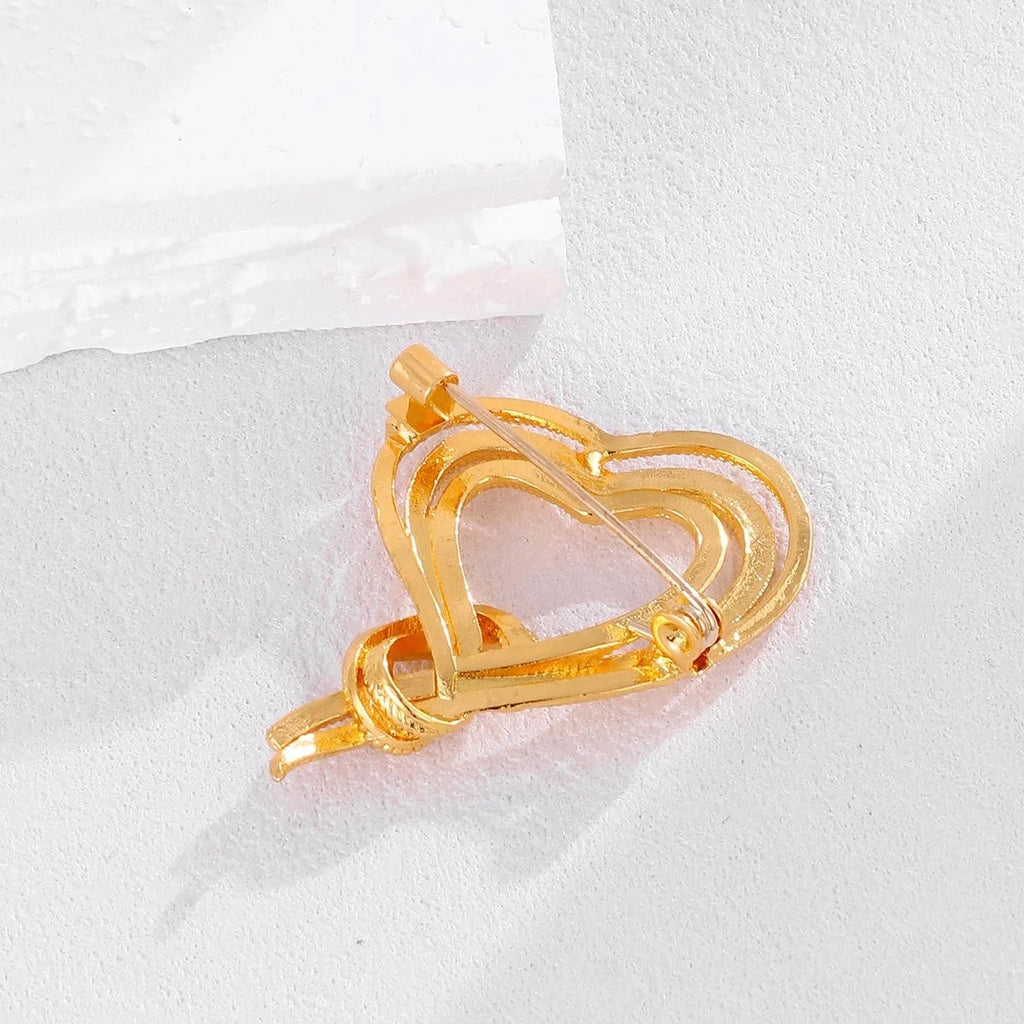 Elegant Gold Alloy Heart Bow Tassel Brooch For Women, Luxury Lapel Pin Sweater Corsage Suit Accessory Gift