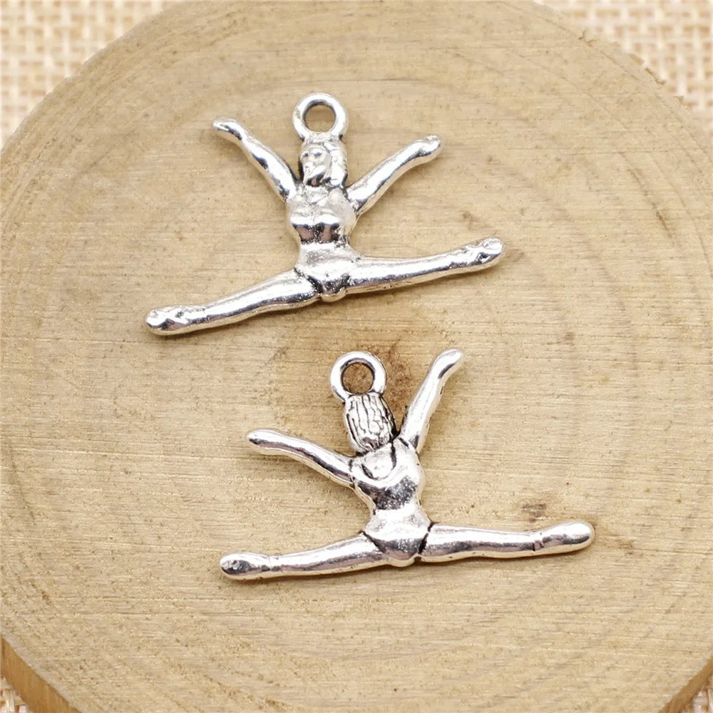 22x16mm 1.4g Antique Silver Zinc Alloy Gymnastics Athlete Charm Pendant for DIY Sports Jewelry Making