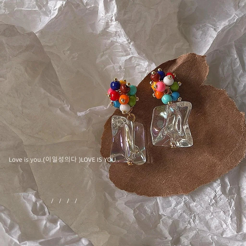 Sweet Dopamine Colorful Flower Resin Stud Earrings With Silver Plated Pins