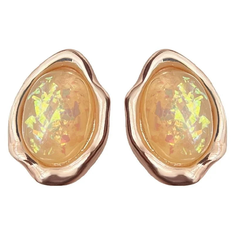 French Vintage Irregular Synthetic Opal Mini Stud Earrings Copper