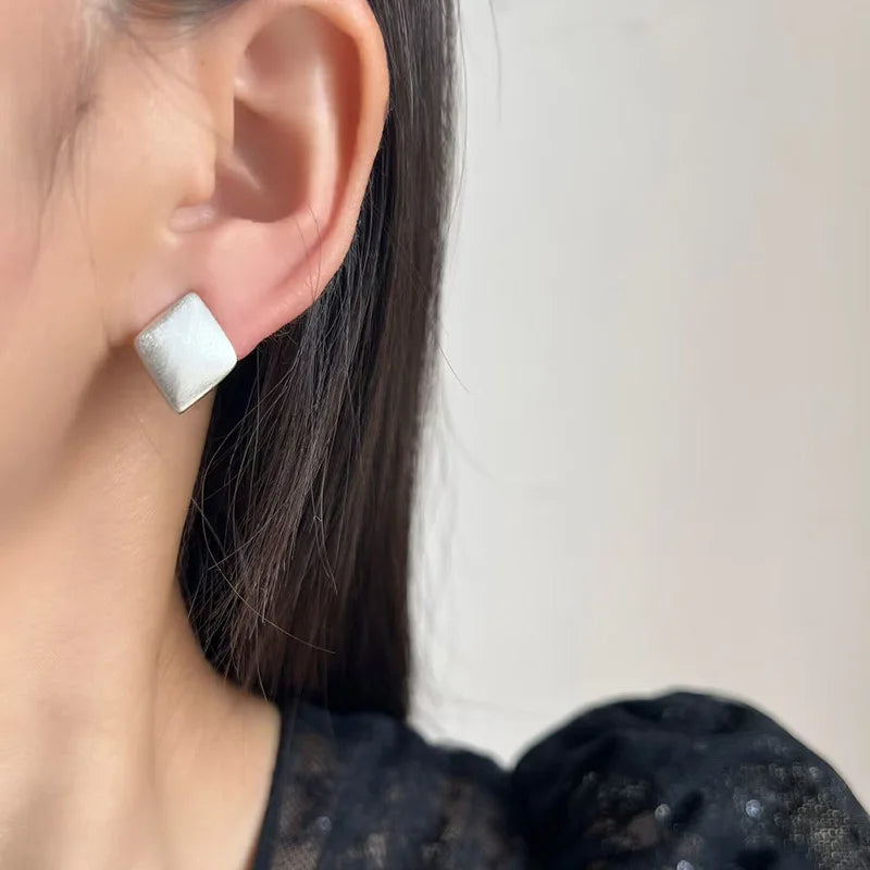 Elegant Brushed Alloy Square Diamond Shape Stud & Clip On No Piercing Minimalist Women's Earrings