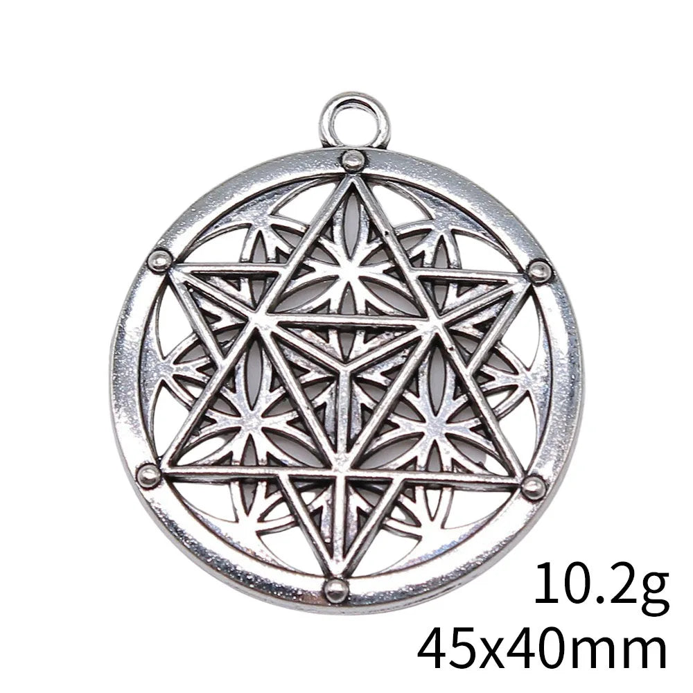45x40mm 10.2g Antique Silver Zinc Alloy Hollow Magic Circle Round Charm Pendant for DIY Necklace Making