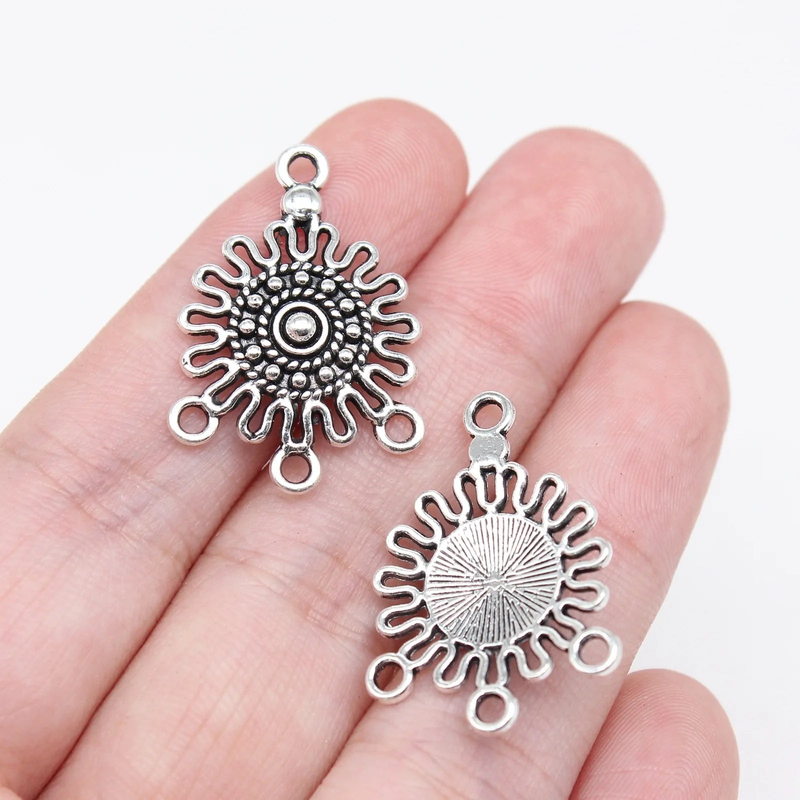 26x19mm 1.4g Multicolor Zinc Alloy Round Pattern Connector Charms for DIY Earrings and Pendants
