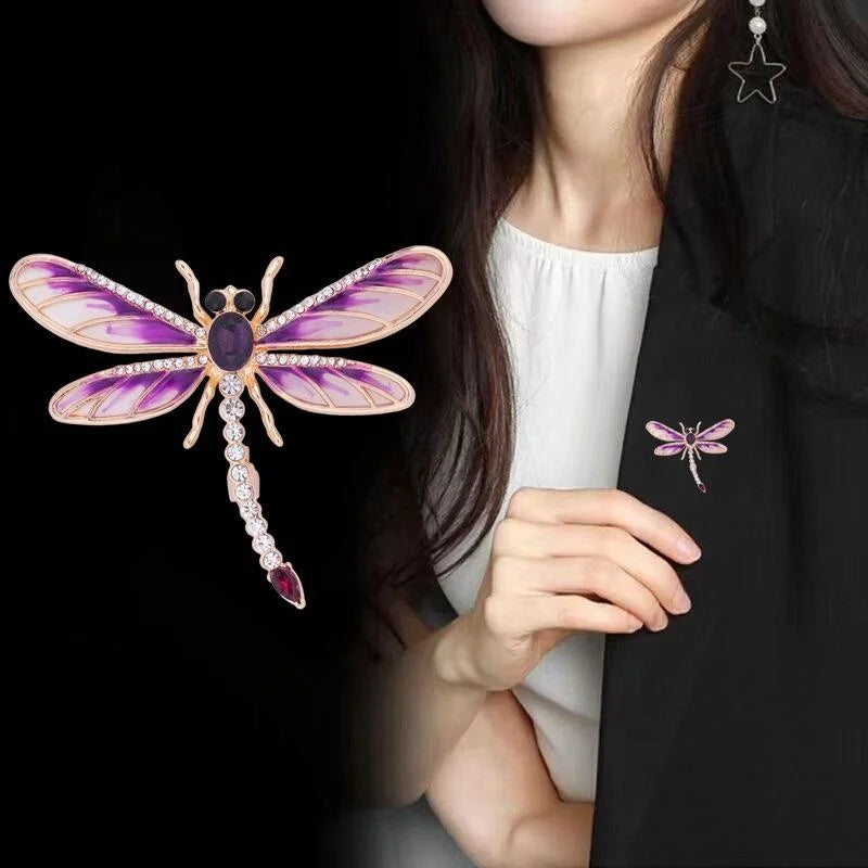 Elegant Green Enamel Dragonfly Brooch With Rhinestone Wings, Women's Lapel Pin Corsage Suit Accessory