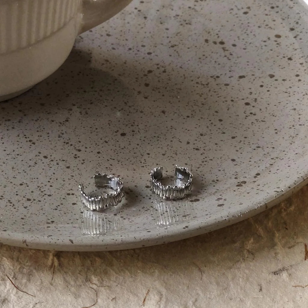 Real Gold Plated Copper C Shape Drop Earrings Silver Tone Minimalist Geometric Ear Cuffs For Unisex