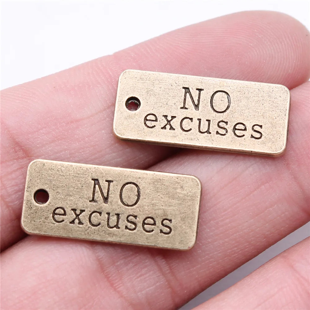 24x10mm 2.76g Antique Bronze Zinc Alloy No Excuses Word Tag Charm Pendant for DIY Necklace Bracelet