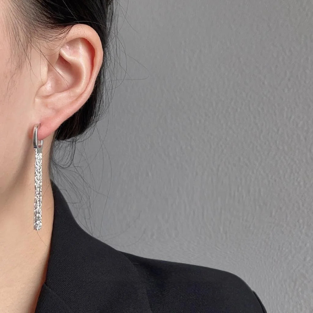 Copper Geometric Long Tassel Stud Earrings With Silver Plated Pins Minimalist Office Jewelry
