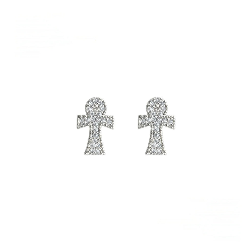 Micro Pave Zircon Cross Stud Earrings Copper Minimalist Niche Geometric Jewelry