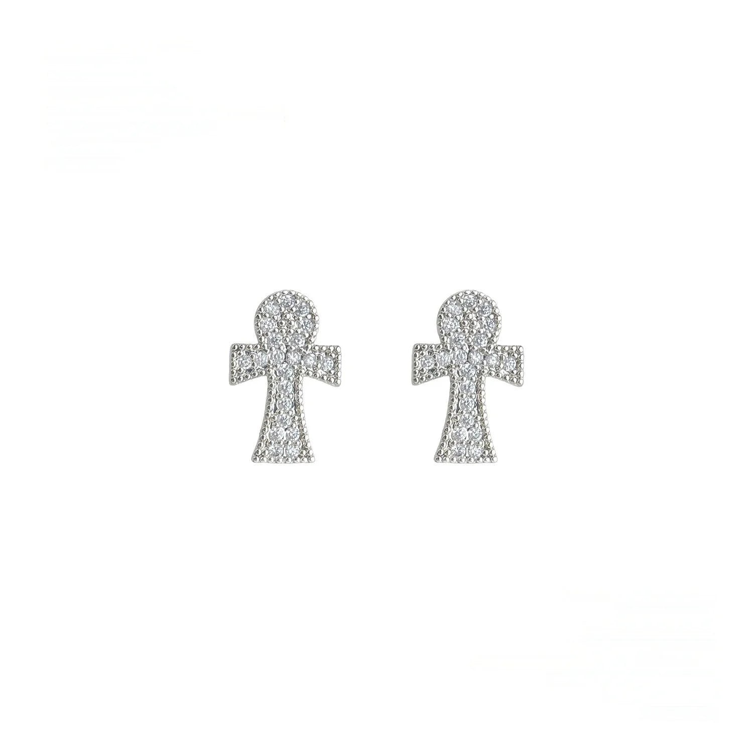 Micro Pave Zircon Cross Stud Earrings Copper Minimalist Niche Geometric Jewelry