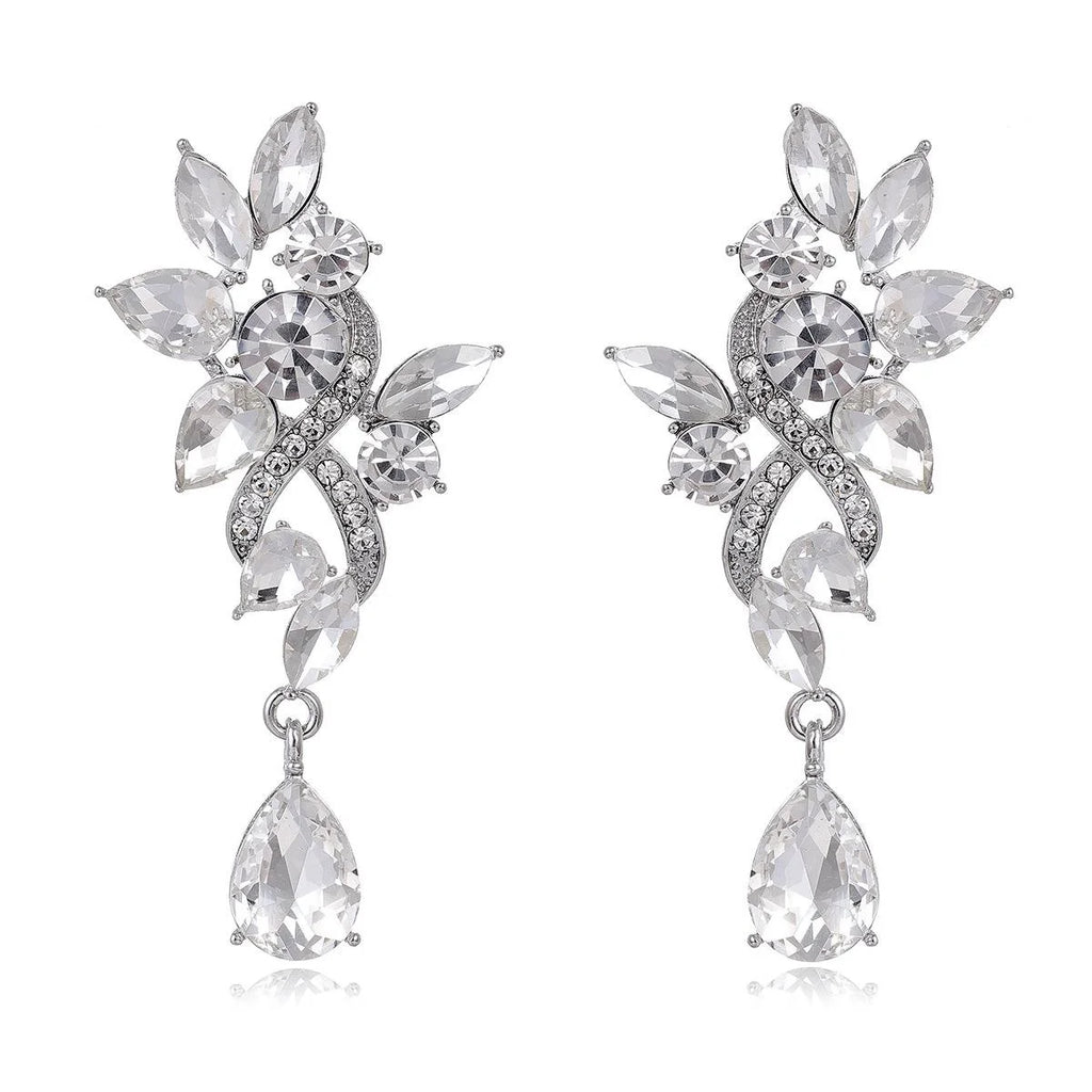 Luxury Leaf Teardrop Zircon Crystal Dangle Earrings For Women Elegant Bridal Wedding Party Gift