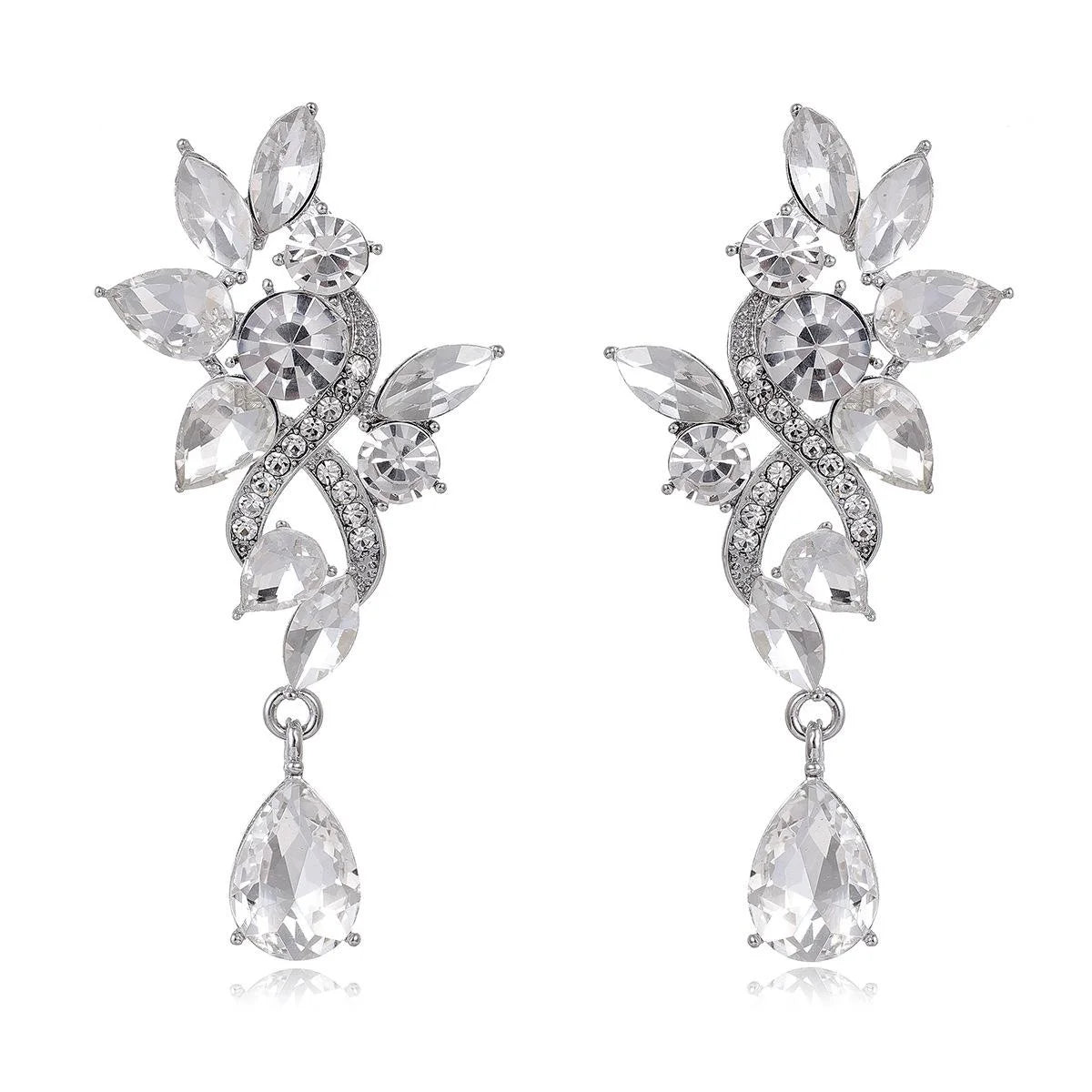 Luxury Leaf Teardrop Zircon Crystal Dangle Earrings For Women Elegant Bridal Wedding Party Gift