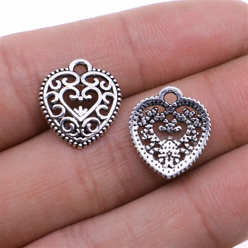 16x15mm 0.9g Multicolor Zinc Alloy Carved Heart Charm Pendant for DIY Necklace Bracelet Making