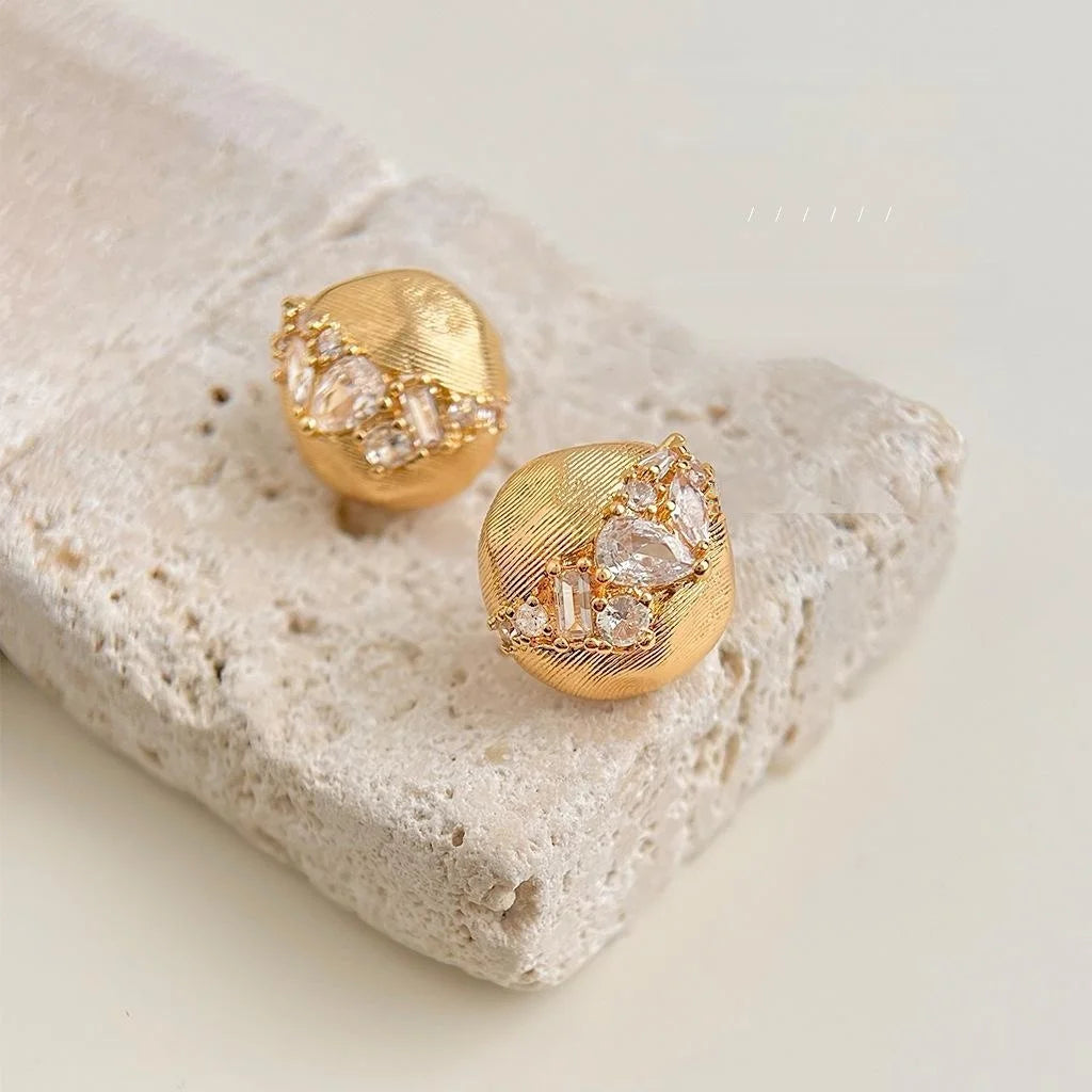 14K Plated Micro Pave Zircon Starry Sky Irregular Round Stud Earrings For Women