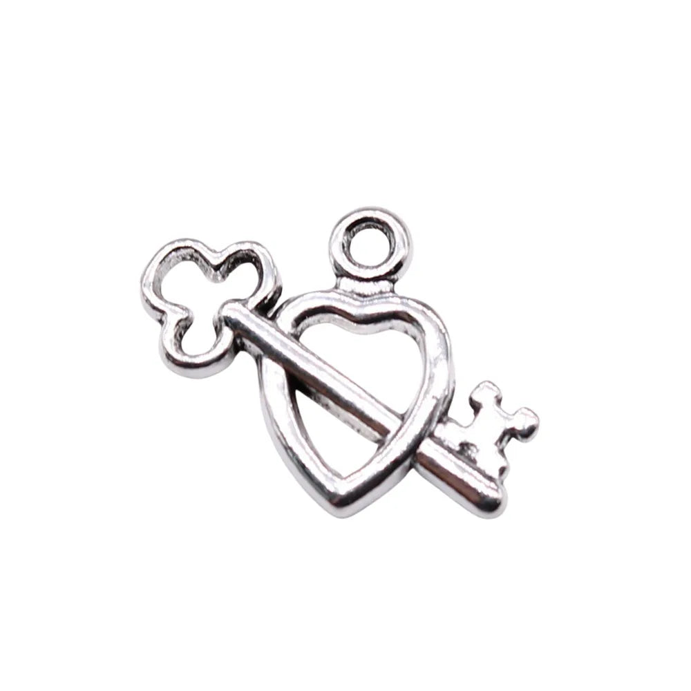 19x12mm 0.9g Multicolor Zinc Alloy Key Heart Charm Pendant for DIY Necklace Bracelet Making
