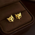 Gilded Copper Fox Stud Earrings Sandblasted Premium Fashion Jewelry