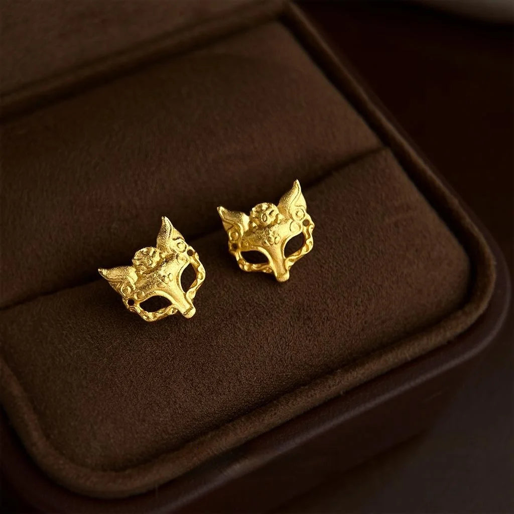 Gilded Copper Fox Stud Earrings Sandblasted Premium Fashion Jewelry