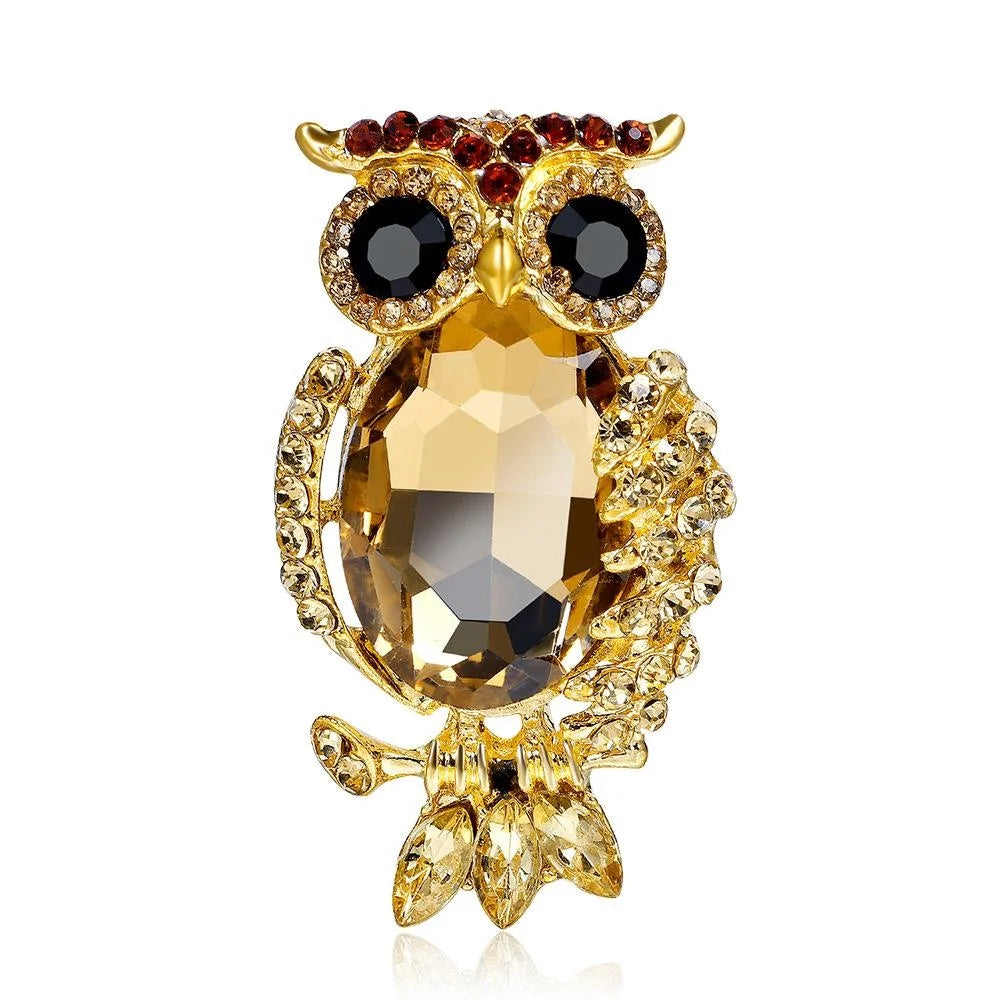 Luxury Royal Blue Acrylic Owl Brooch With Rhinestone Alloy Hollow Lapel Pin Corsage Suit Accessory Gift