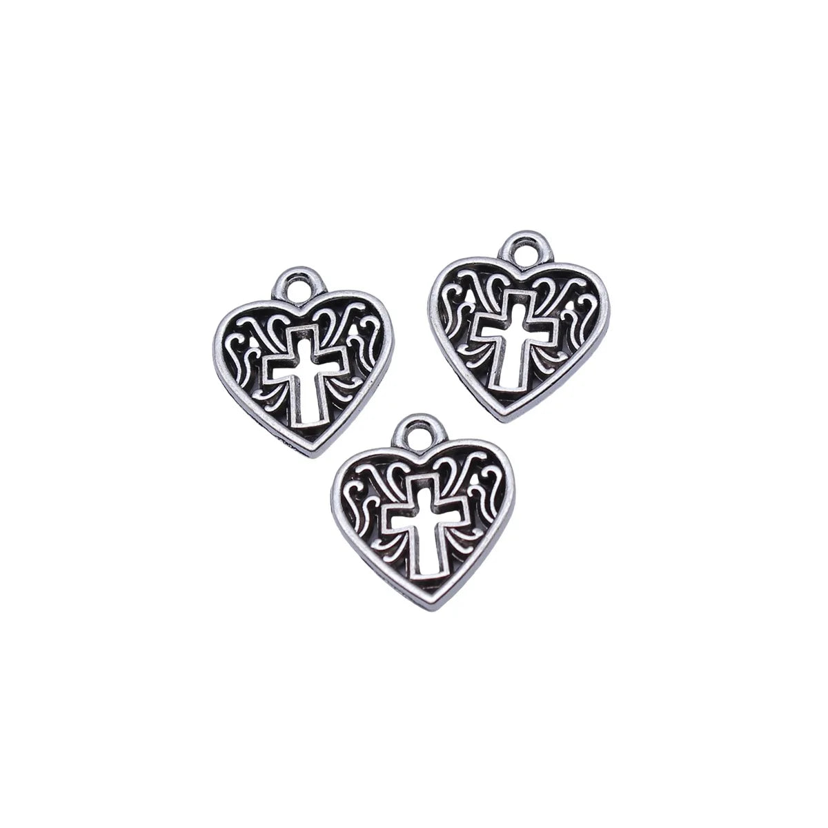 16x15mm 1.2g Antique Silver Zinc Alloy Cross Heart Charm Pendant for DIY Bracelet Necklace Jewelry