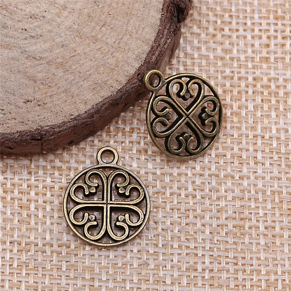 14mm 1g Multicolor Zinc Alloy Floral Pattern Round Charm Pendant for DIY Necklace Bracelet Making