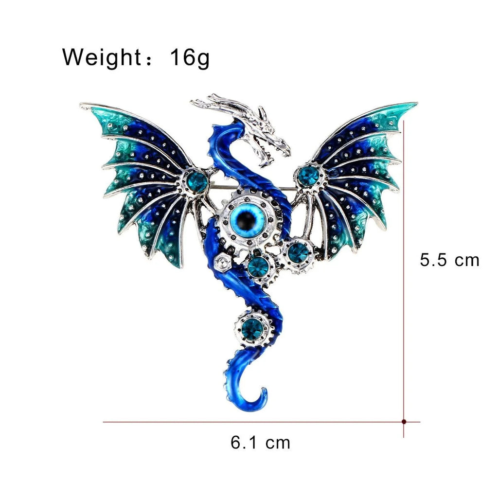 Vintage Fantasy Dragon Wing Brooch, Green Enamel Alloy Rhinestone Lapel Pin For Suit Accessory Gift