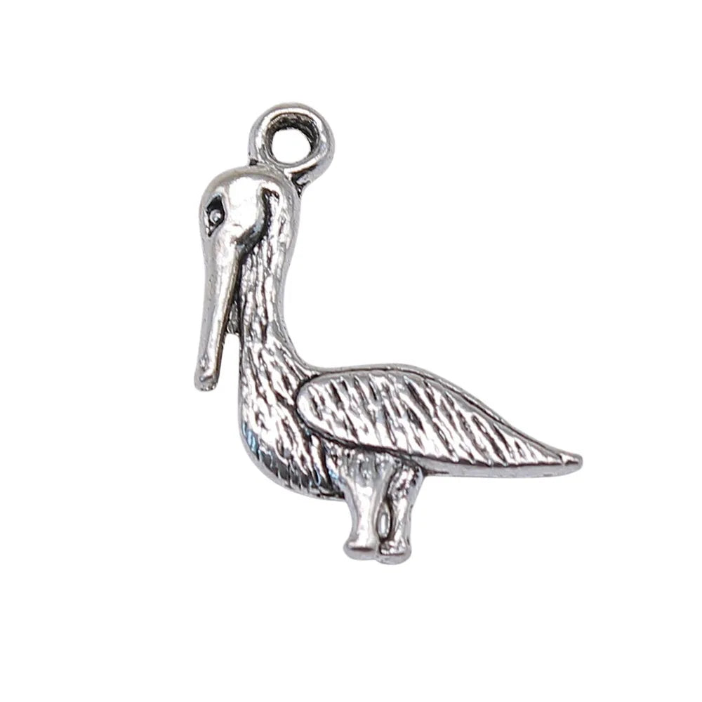 23x19mm 1.6g Antique Silver Zinc Alloy Pelican Bird Charm Pendant for DIY Bracelet Necklace Making