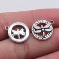 14x17mm 1.3g Antique Silver Zinc Alloy Round Dragonfly Tag Charm Pendant for DIY Jewelry Making