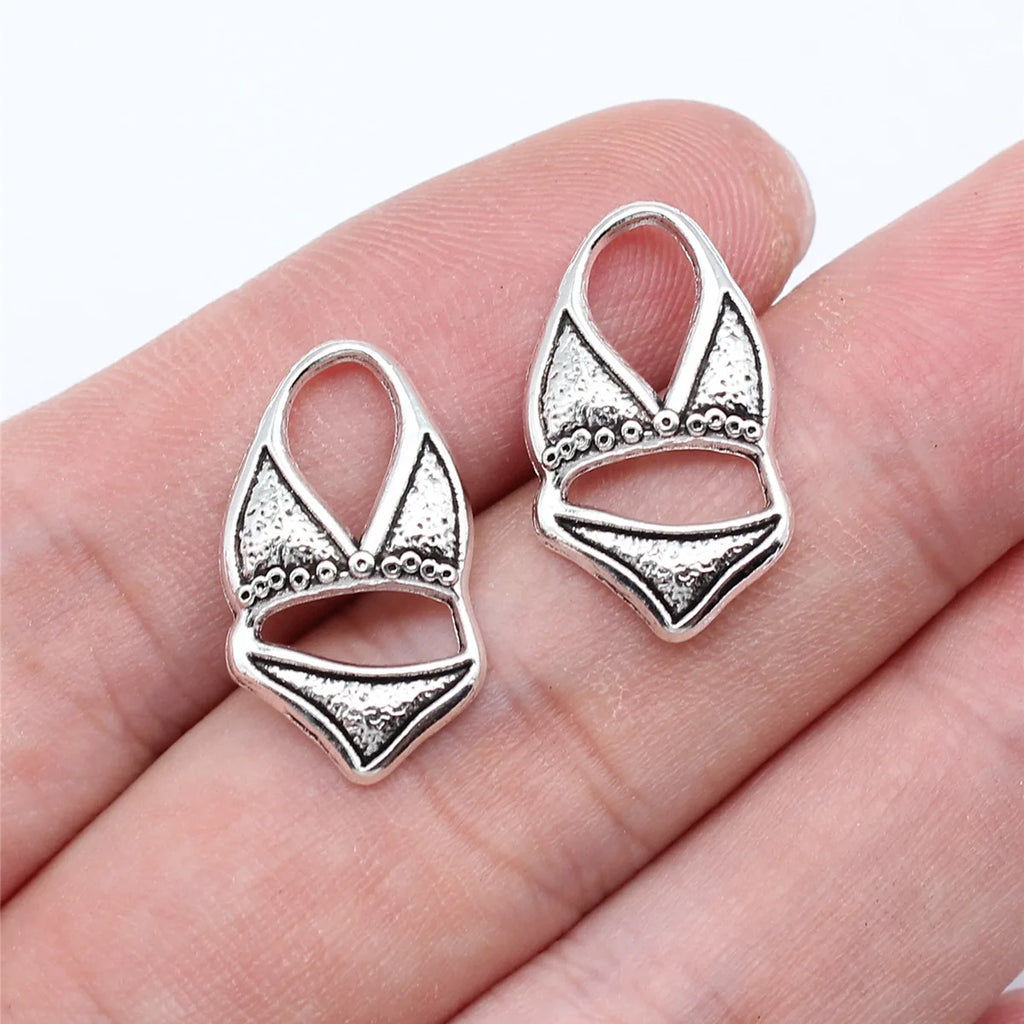 21x12mm 1g Antique Silver Zinc Alloy Bikini Charm Pendant for Summer DIY Necklace Bracelet Making