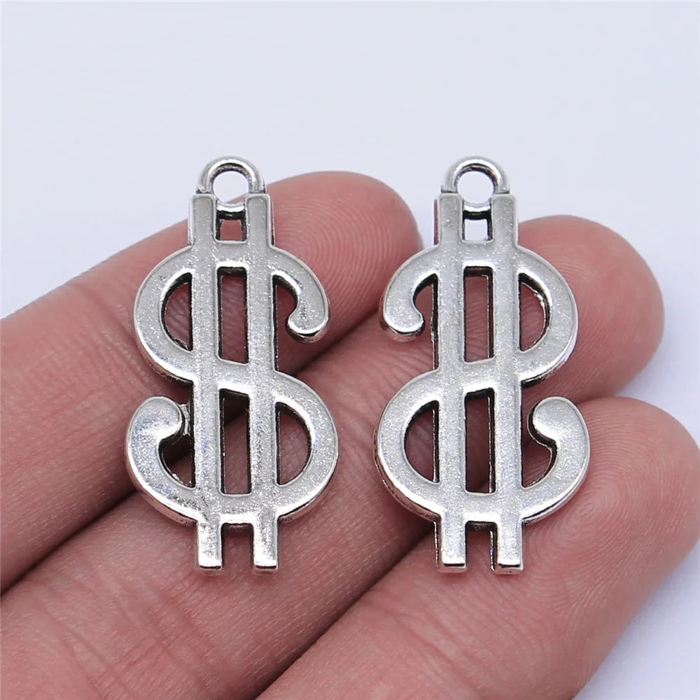 33x16mm 3.2g Antique Silver Zinc Alloy Dollar Sign Charm Pendant for DIY Jewelry Making