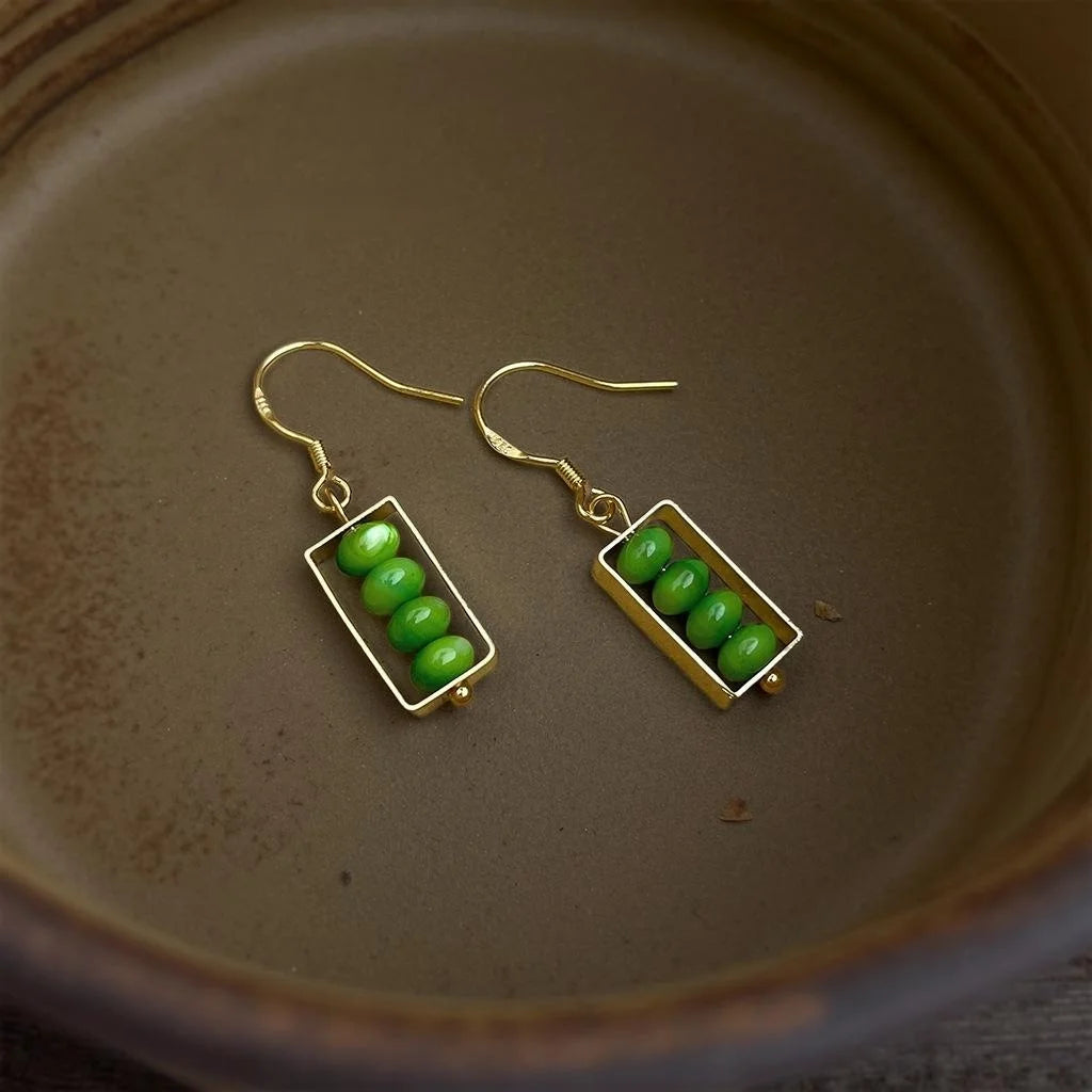 Forest Style Green Shell Beaded Drop Earrings Handmade New Chinese Geometric Dangle Jewelry